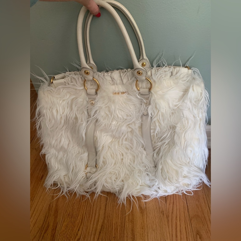 Miu Miu White Faux Fur Tote